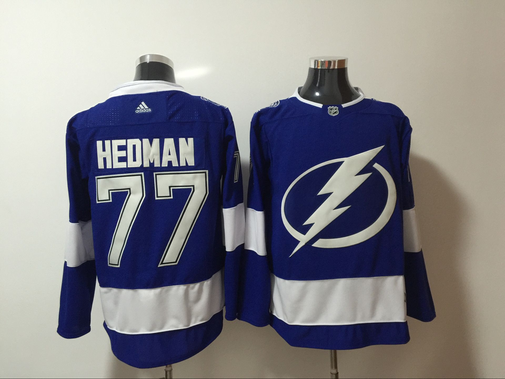 Men Tampa Bay Lightning 77 Hedman Blue Hockey Stitched Adidas NHL Jerseys